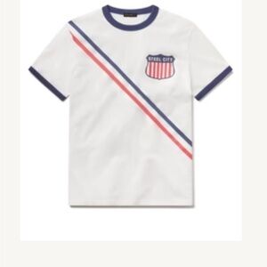 STEEL CITY new White T-Shirt with Red and Blue Stripes large